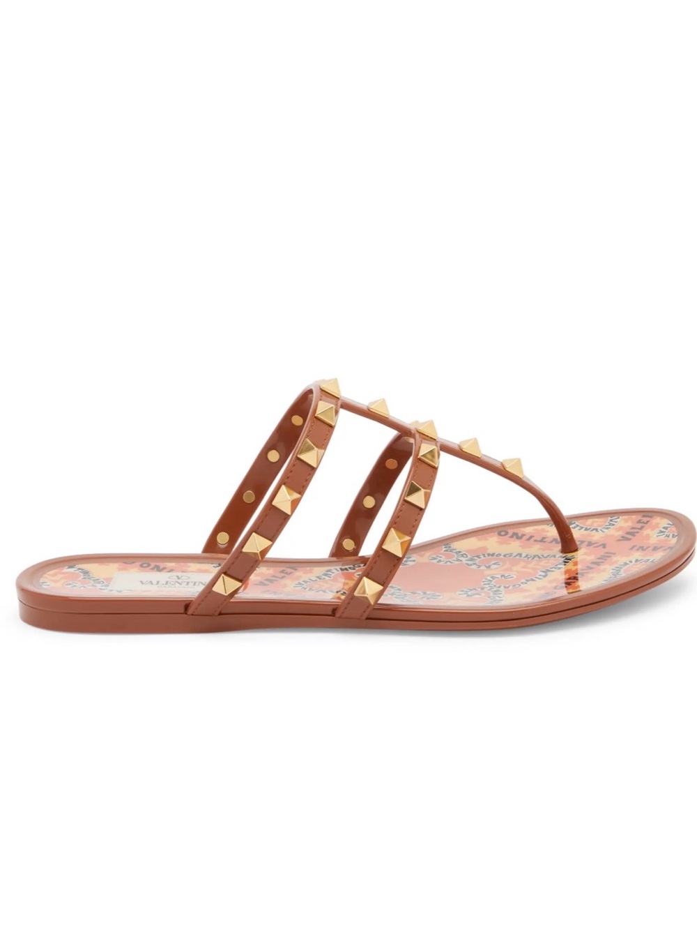 Valentino Brown Rockstud PVC Jelly  Sandals - Brown